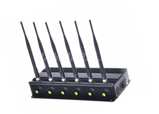 kualitas  6 Band Desktop Cell Phone Signal Jammer , Adjustable Cellular 3G 4G WiFi Jammer pabrik